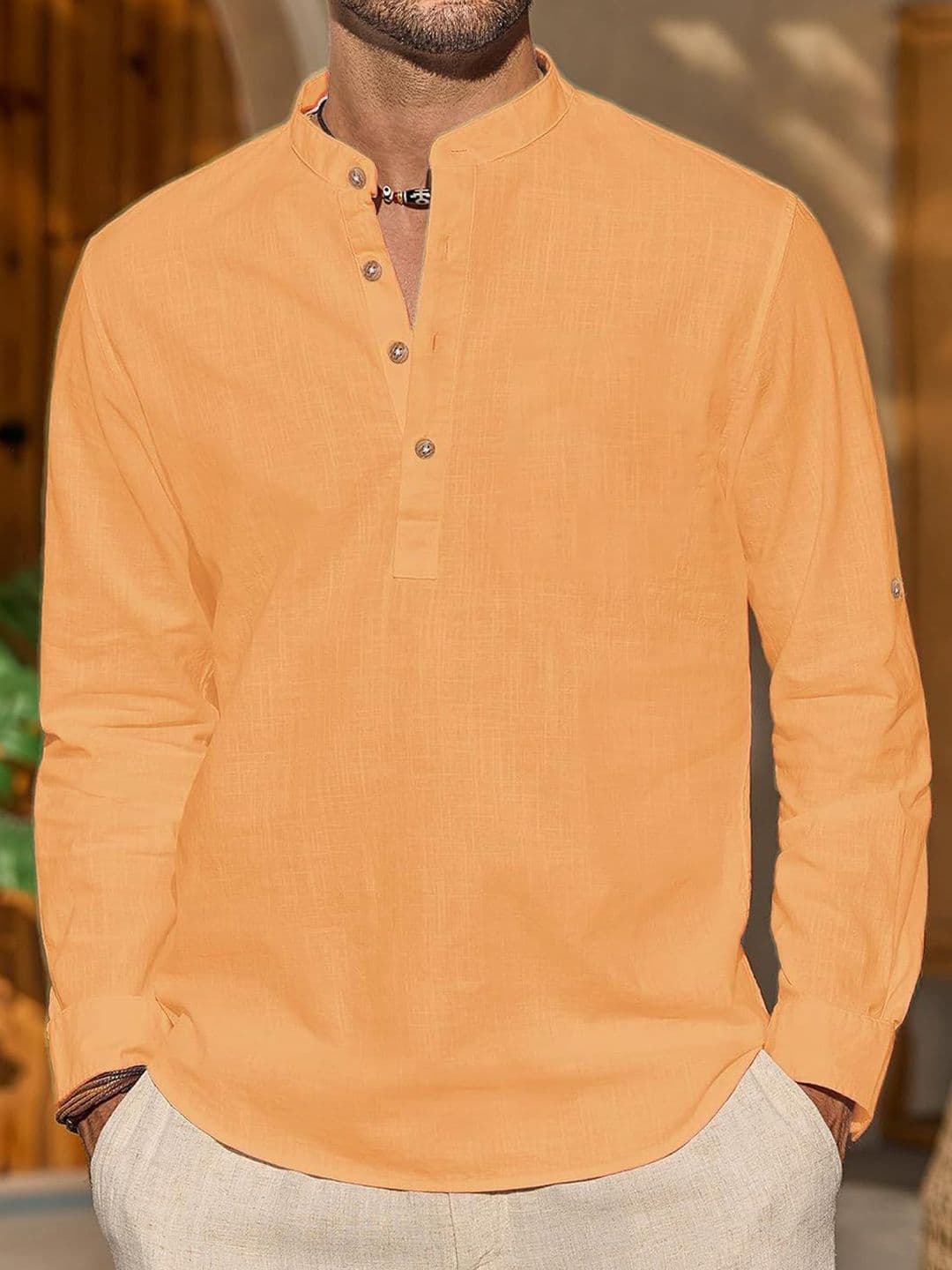 Vida Loca Band Collar Cotton Straight Slim Fit Short Kurta - view 1