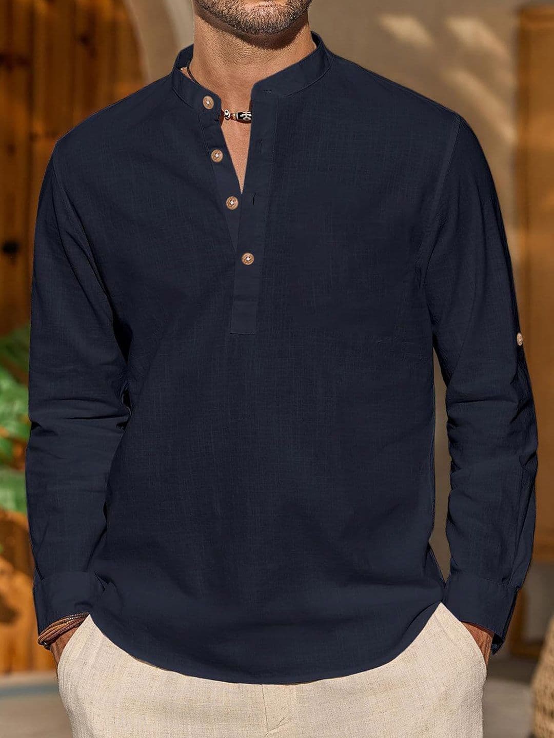 Vida Loca Cotton Band Collar Slim Fit Short Kurta - view 1