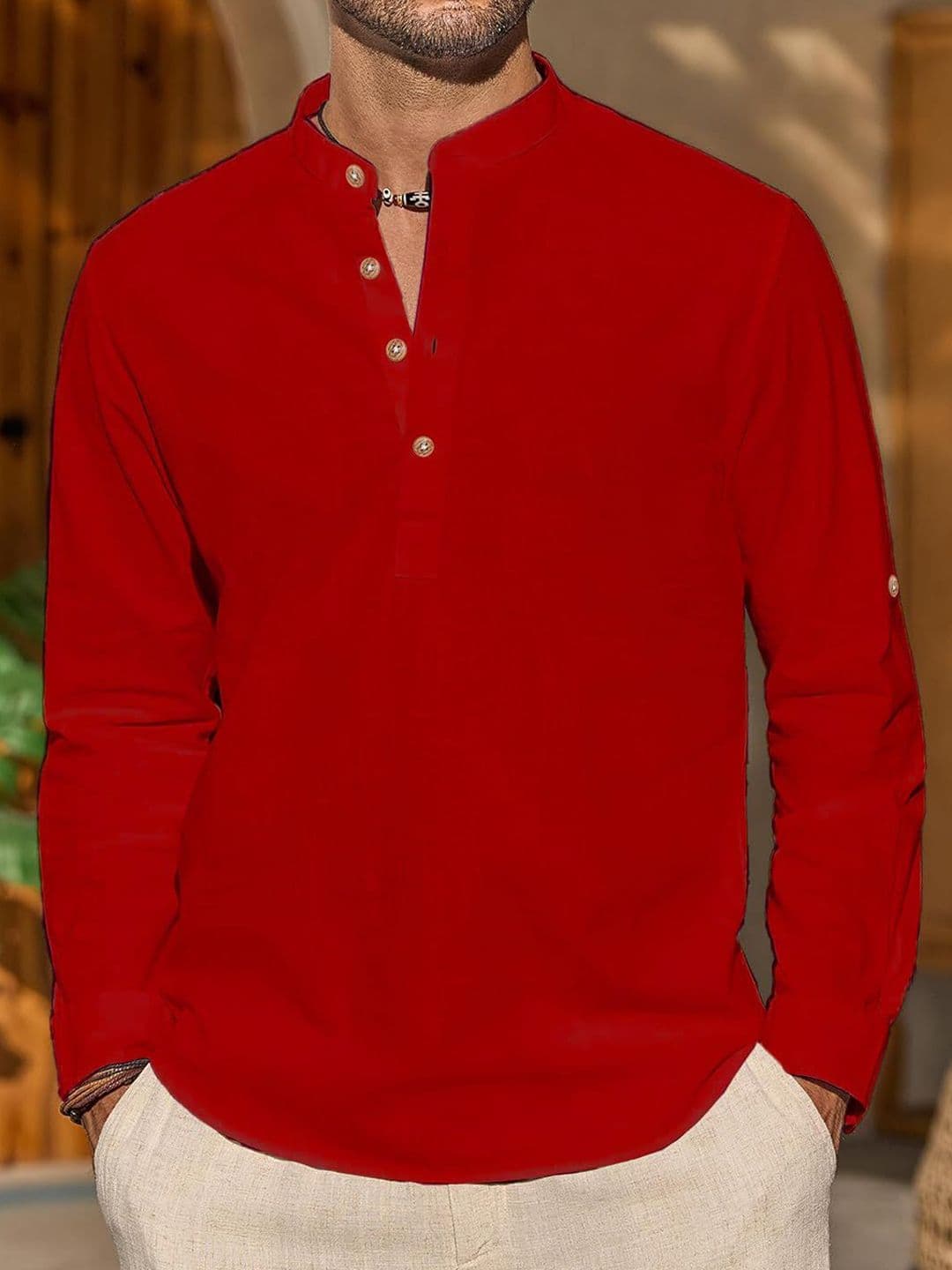 Vida Loca Cotton Band Collar Slim Fit Short Kurta - view 1