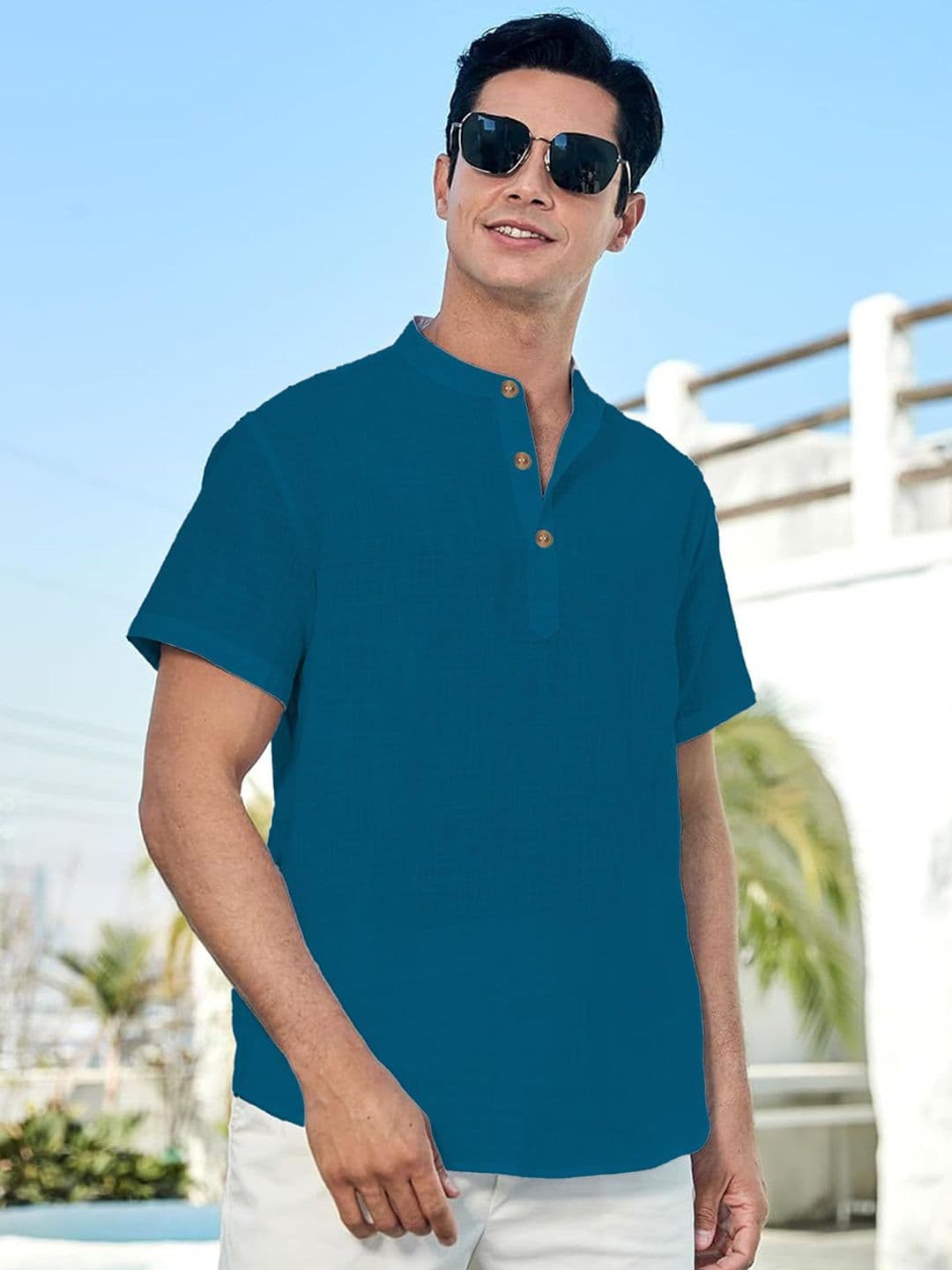 Vida Loca Cotton Band Collar Slim Fit Short Kurta - view 1