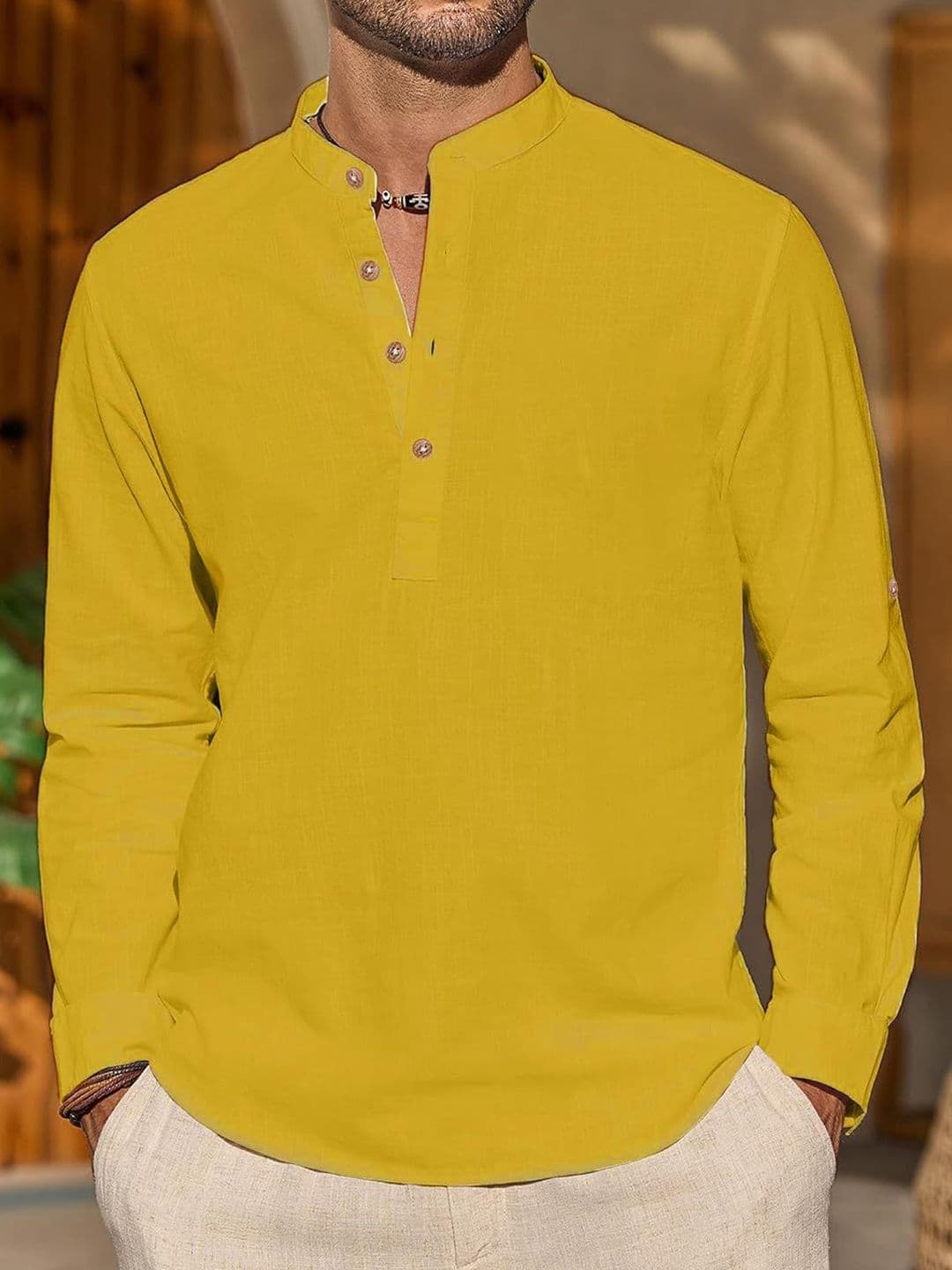 Vida Loca Band Collar Cotton Straight Slim Fit Short Kurta - view 1
