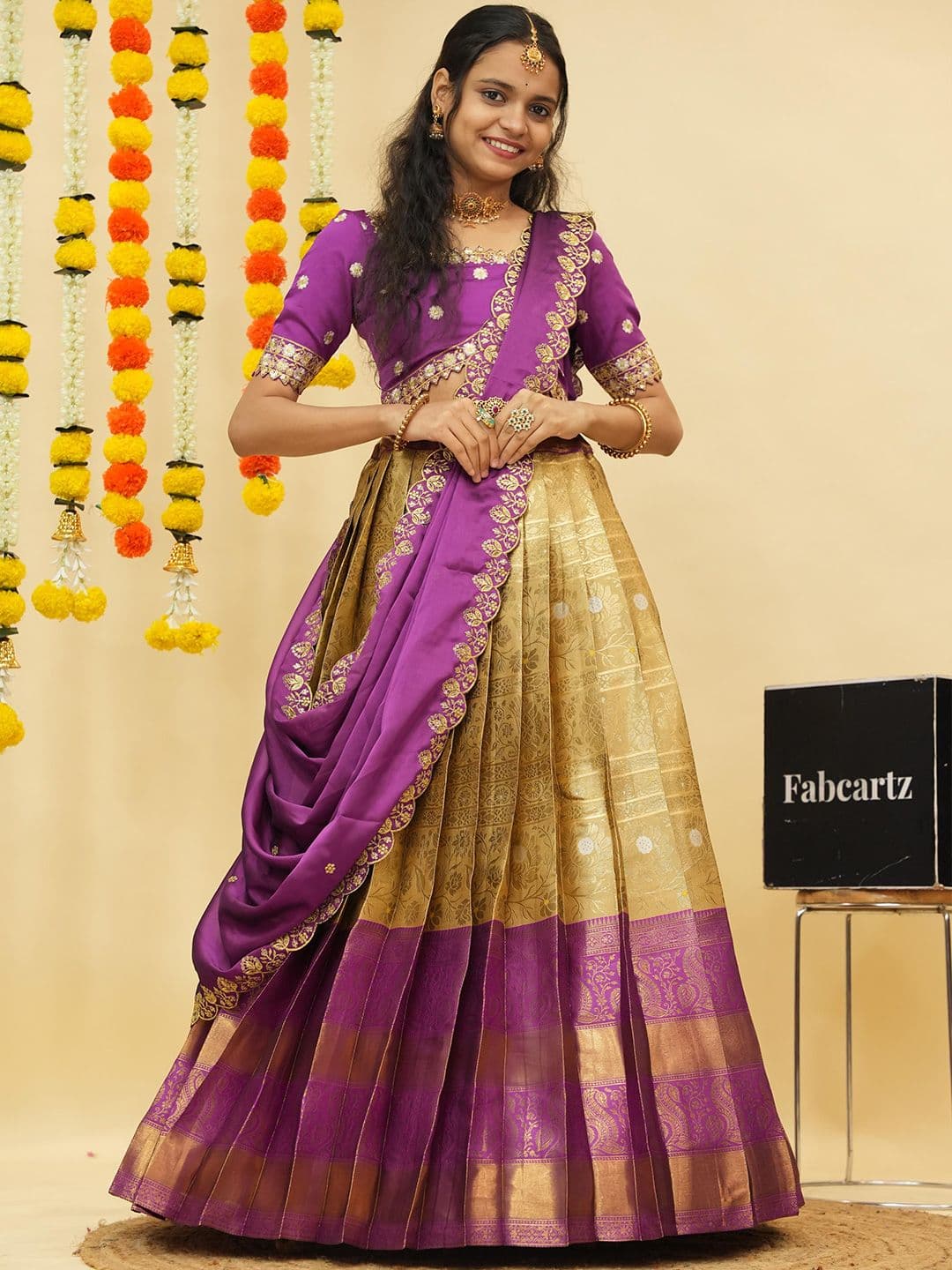 Fabcartz Embroidered Zari Semi-Stitched Lehenga & Unstitched Blouse With Dupatta - view 1
