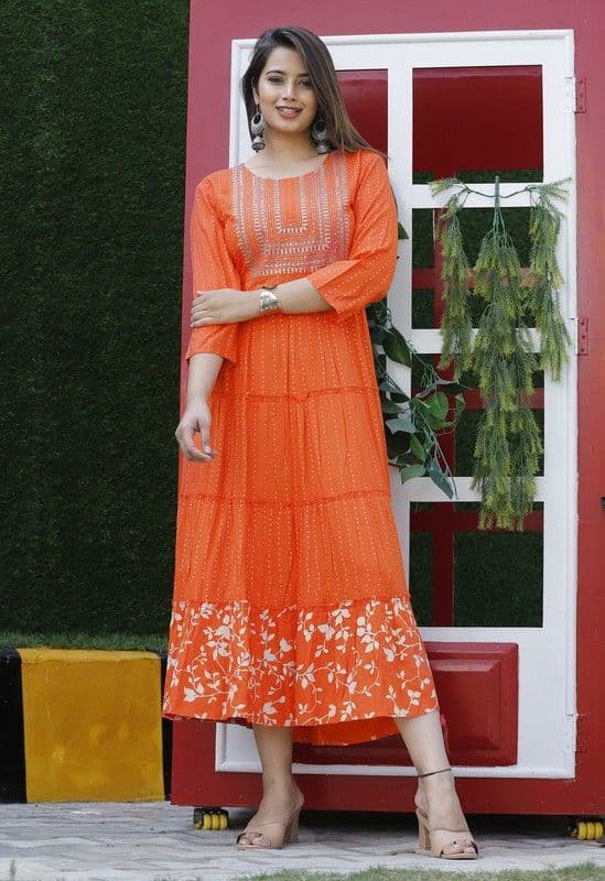 CTMTEX Women Geometric Printed Yoke Design Sequence Ethnic Dress - view 1