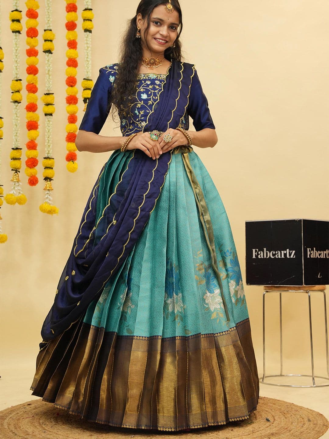 Fabcartz Embroidered Zari Semi-Stitched Lehenga & Unstitched Blouse With Dupatta - view 1