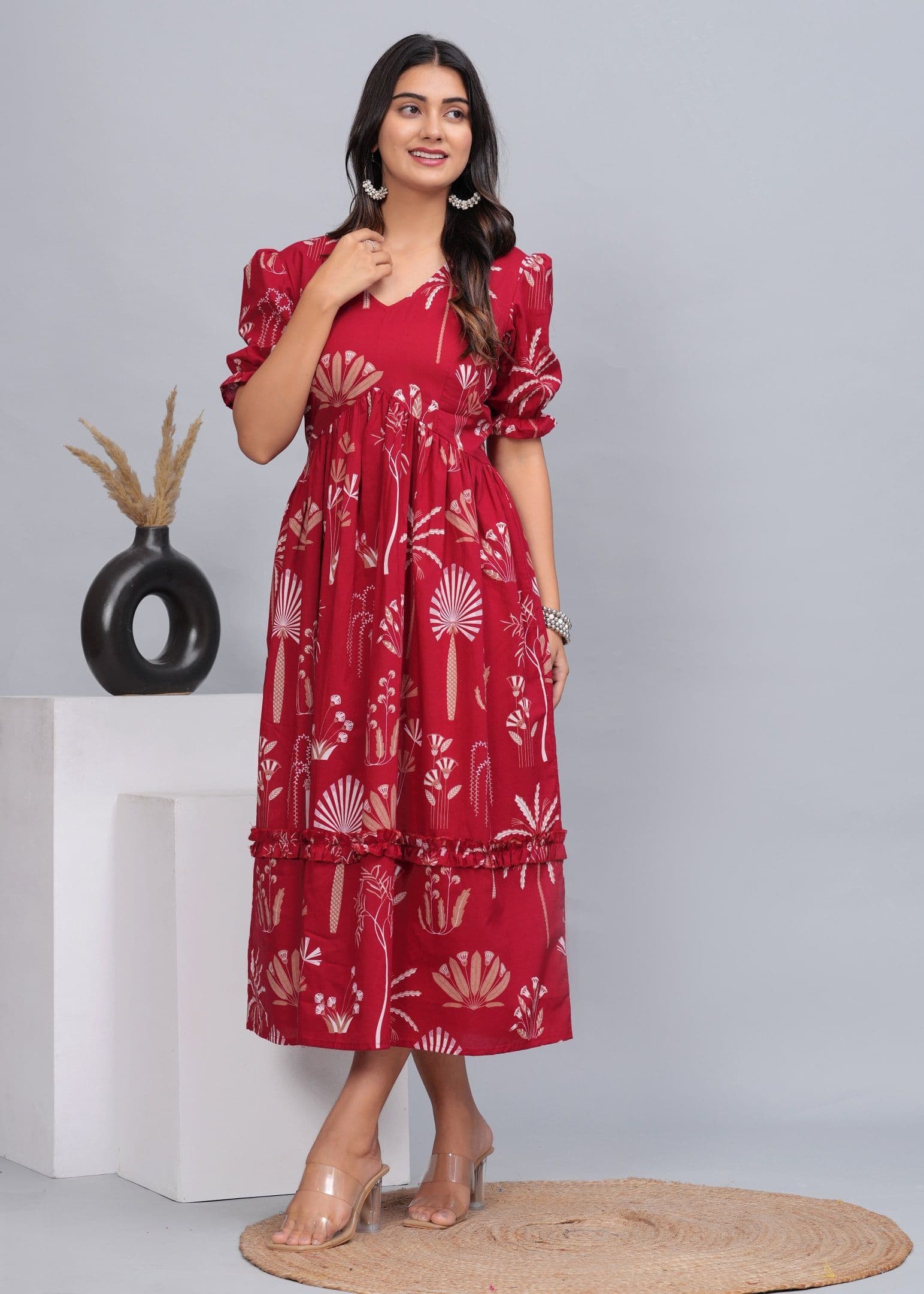 CTMTEX Women Floral Printed V-Neck Empire Ethnic Dress - view 1