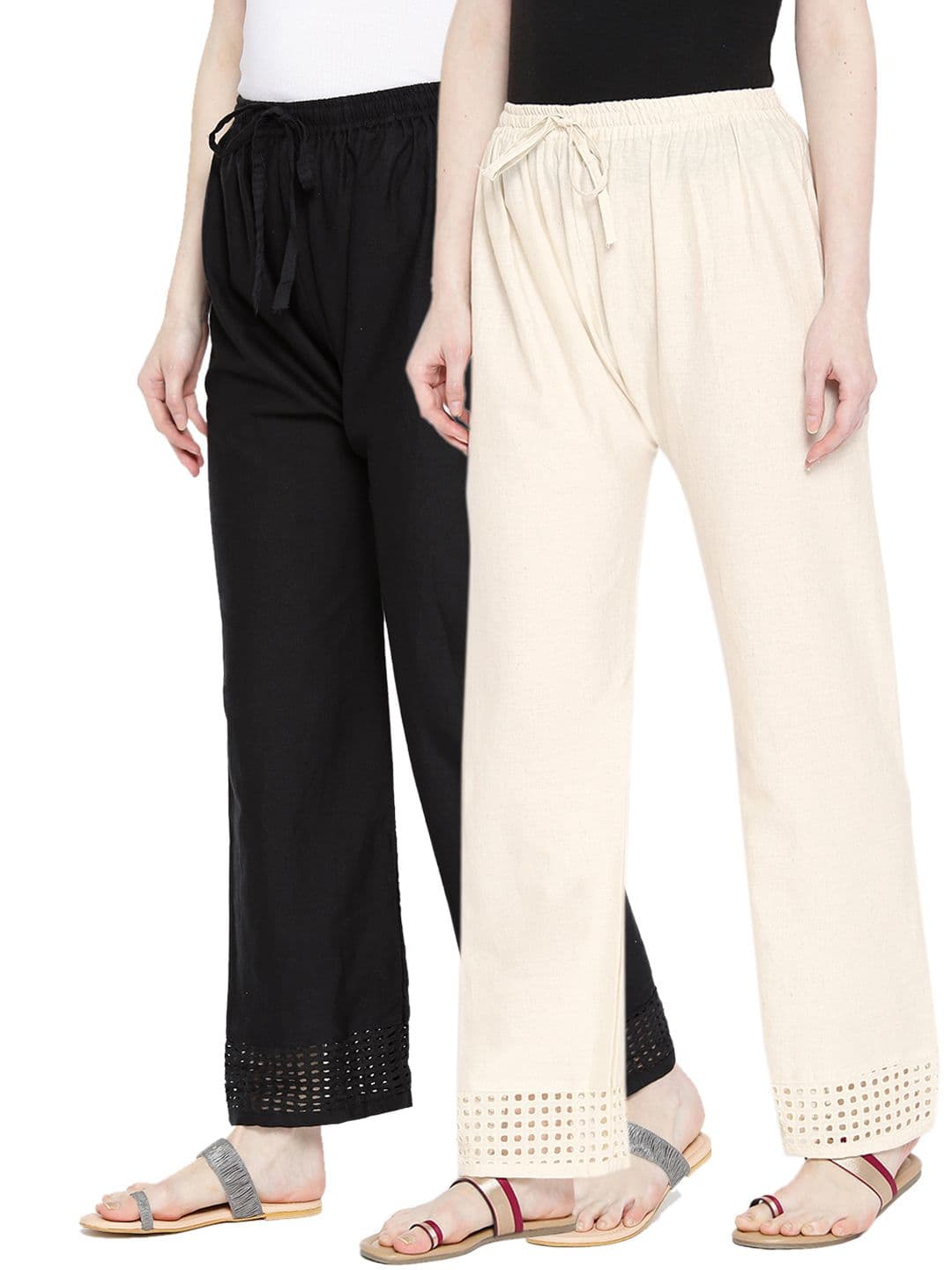 KALINI Pack Of 2 Cotton Straight Palazzos - view 1