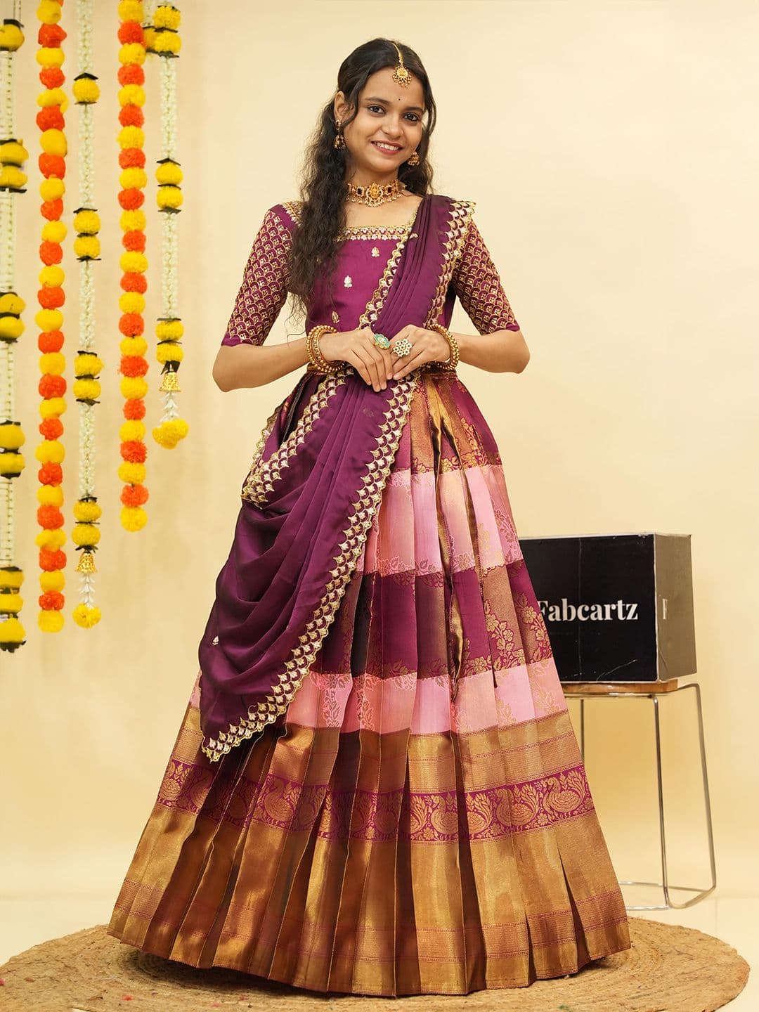 Fabcartz Embroidered Zari Semi-Stitched Lehenga & Unstitched Blouse With Dupatta - view 1