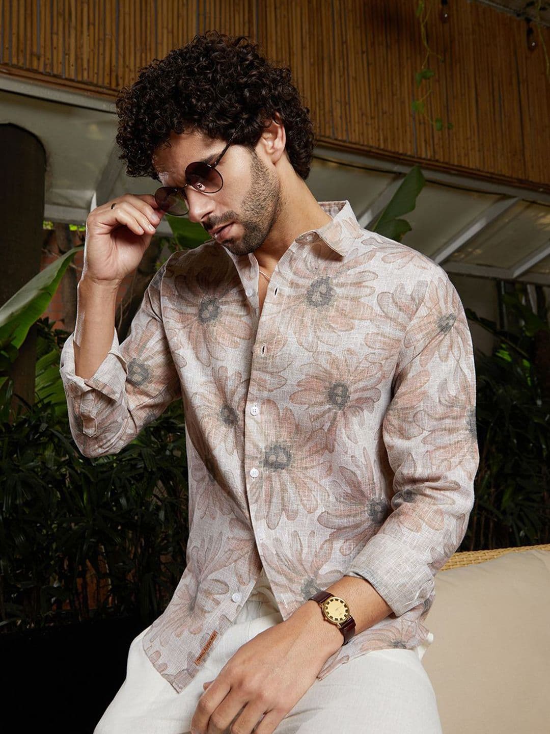 CAHOOT Men Comfort Spread Collar Floral Printed Linen Casual Shirt - view 1