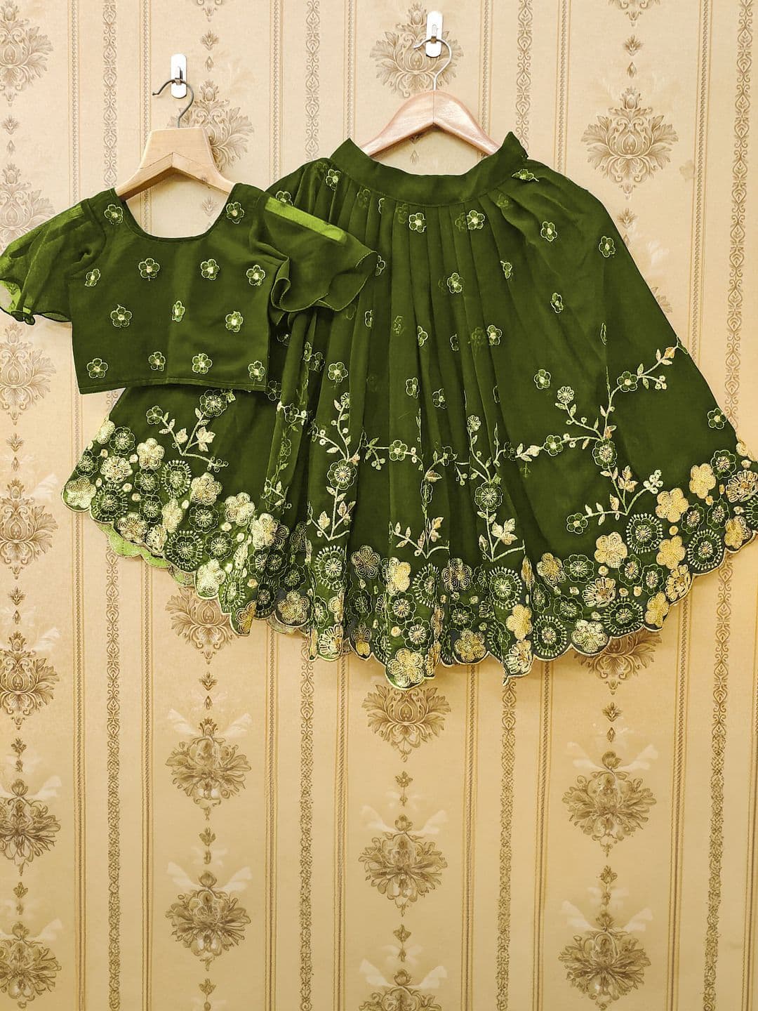 BAESD Girls Floral Embroidered Sequinned Silk Georgette Ready to Wear Lehenga & - view 1