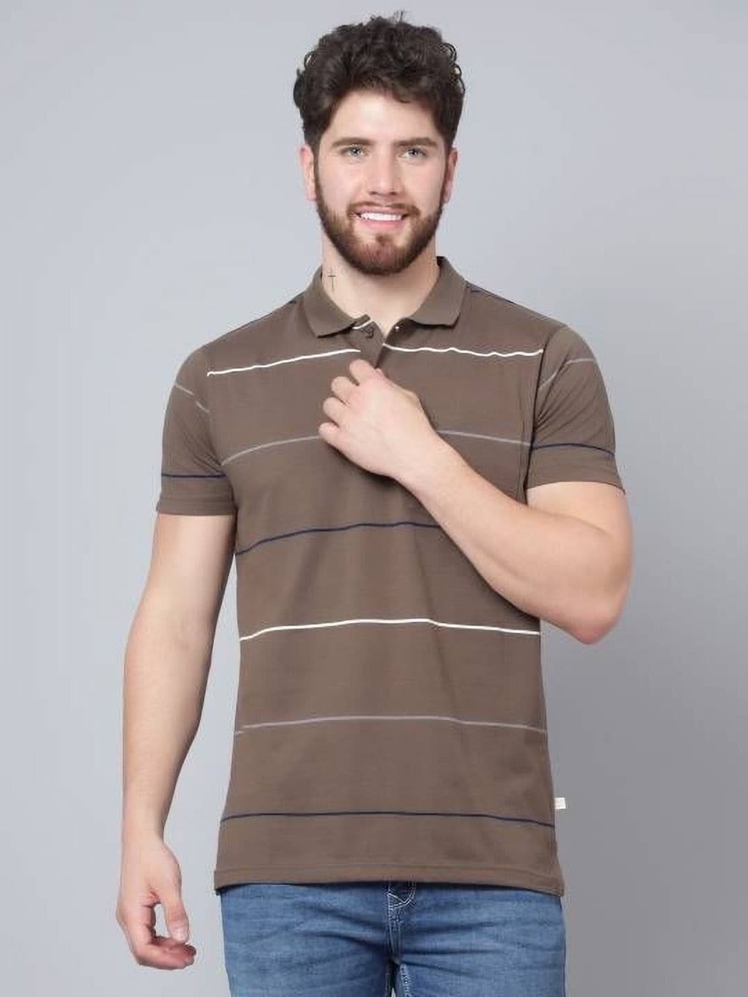 ARBOUR Men Striped Polo Collar Cotton Slim Fit T-shirt - view 1