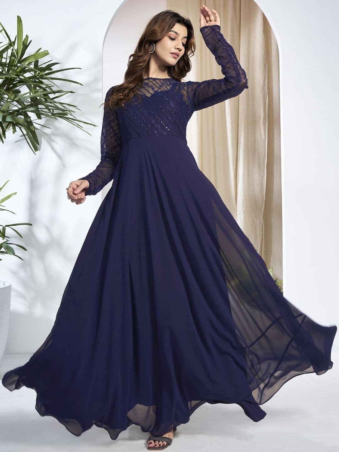 Inddus Women Embroidered Round Neck Maxi Dress - view 1