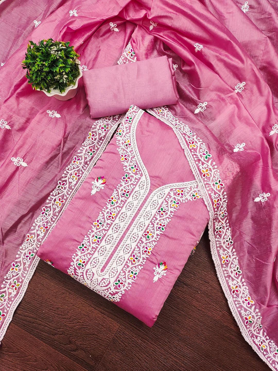 HERE&NOW Floral Embroidered Unstitched Dress Material - view 1