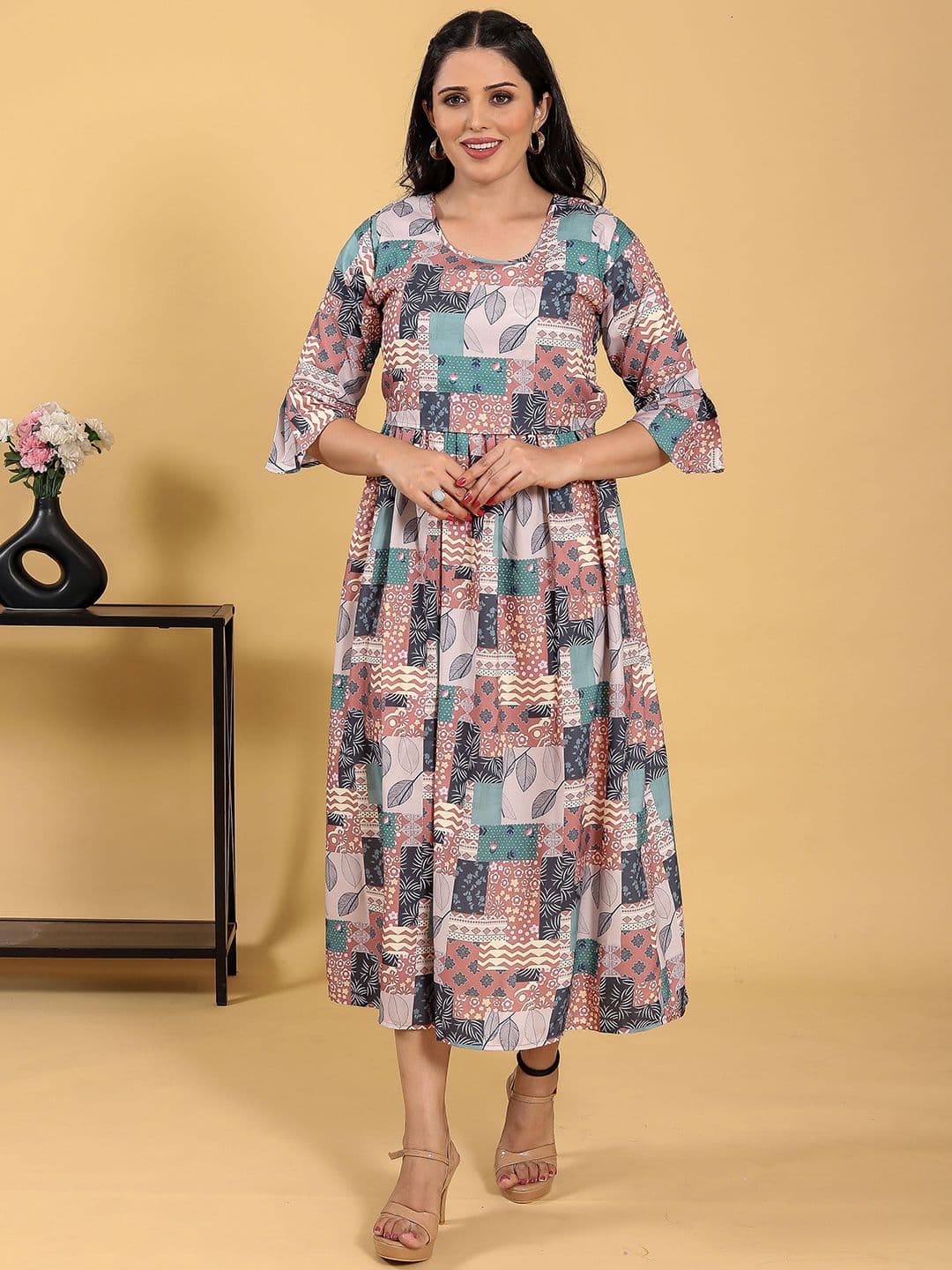 RITIJYA Floral Printed Round Neck Maternity Fit And Flare Ethnic Dresses - view 1