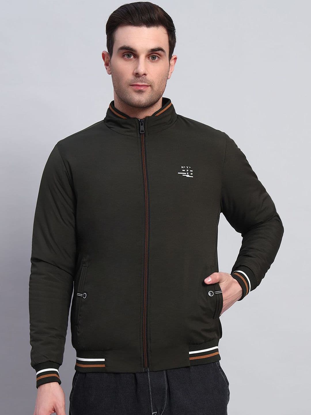 AR-FIT Men Mock Collar Solid Casual Water Resistant Bomber Jacket - view 1