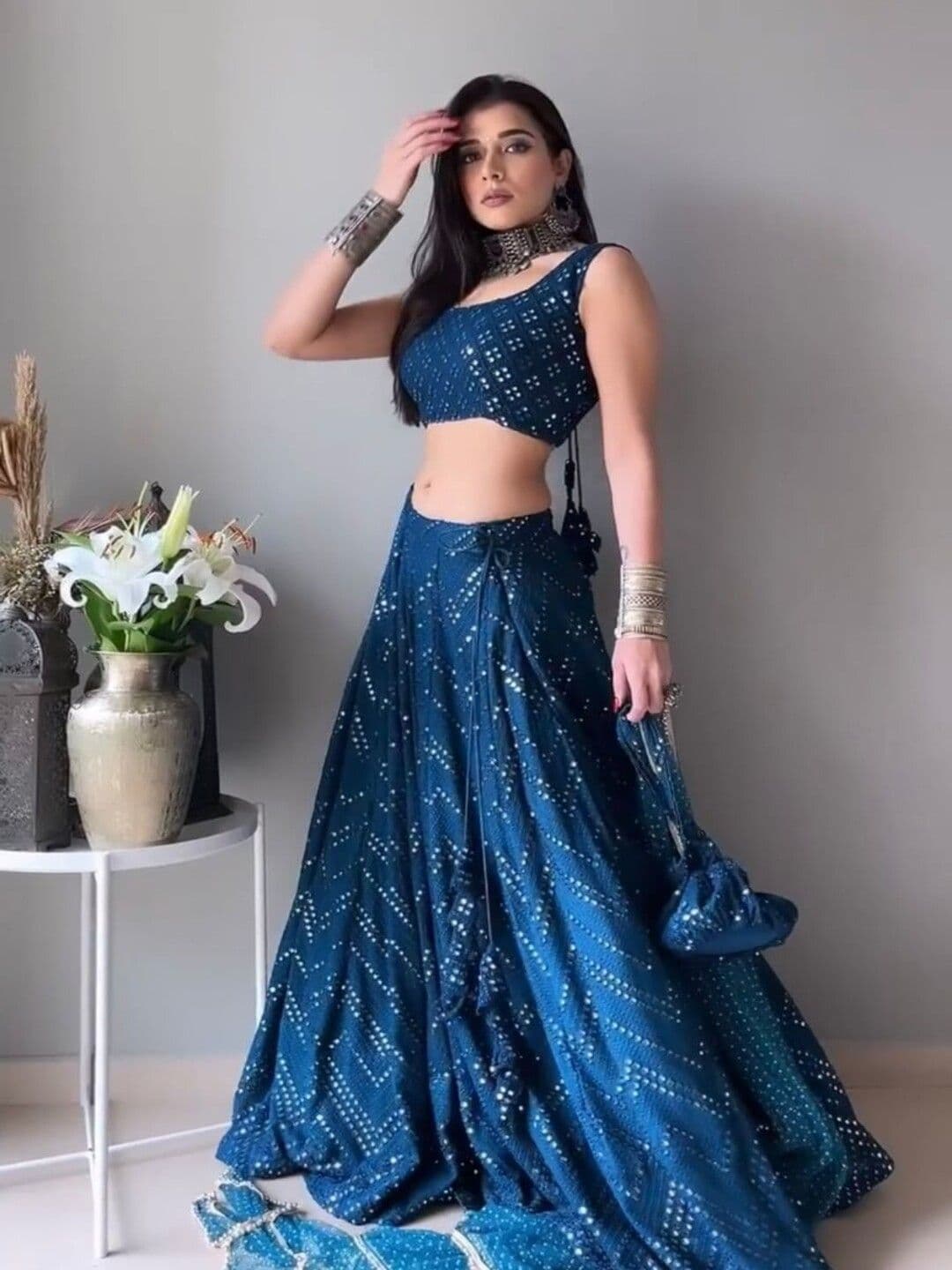 ZAALIMA FASHION Embroidered Satin Semi-Stitched Lehenga With Unstitched Blouse & Dupatta - view 1