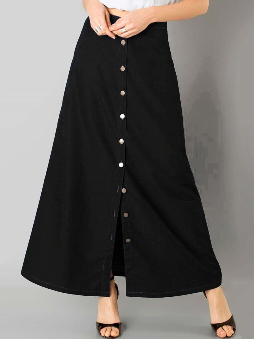 Tripursundari Fashion Buttoned A-Line Full Maxi Denim Skirt - view 1