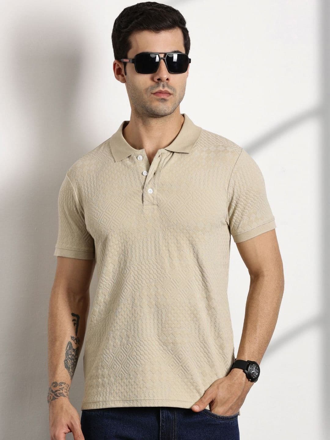 Thomas Scott Men Self Design Polo Collar Cotton T-shirt - view 1