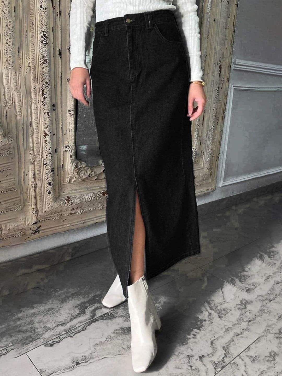 Tripursundari Fashion Women Buttoned With Zip Straight Full Length High Waist Denim Skirt - view 1