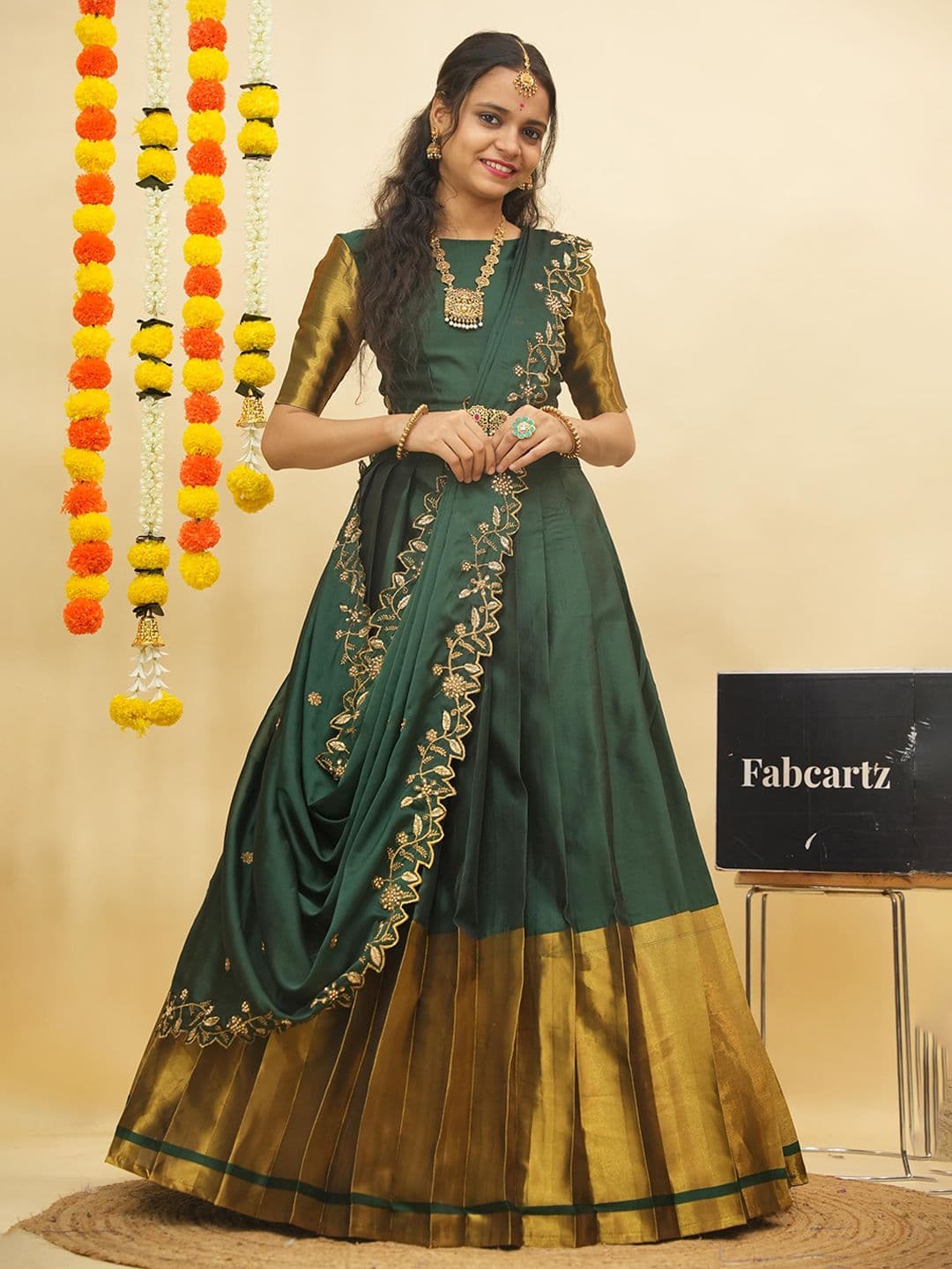 Fabcartz Woven Design Zari Semi-Stitched Lehenga & Unstitched Blouse With Dupatta - view 1