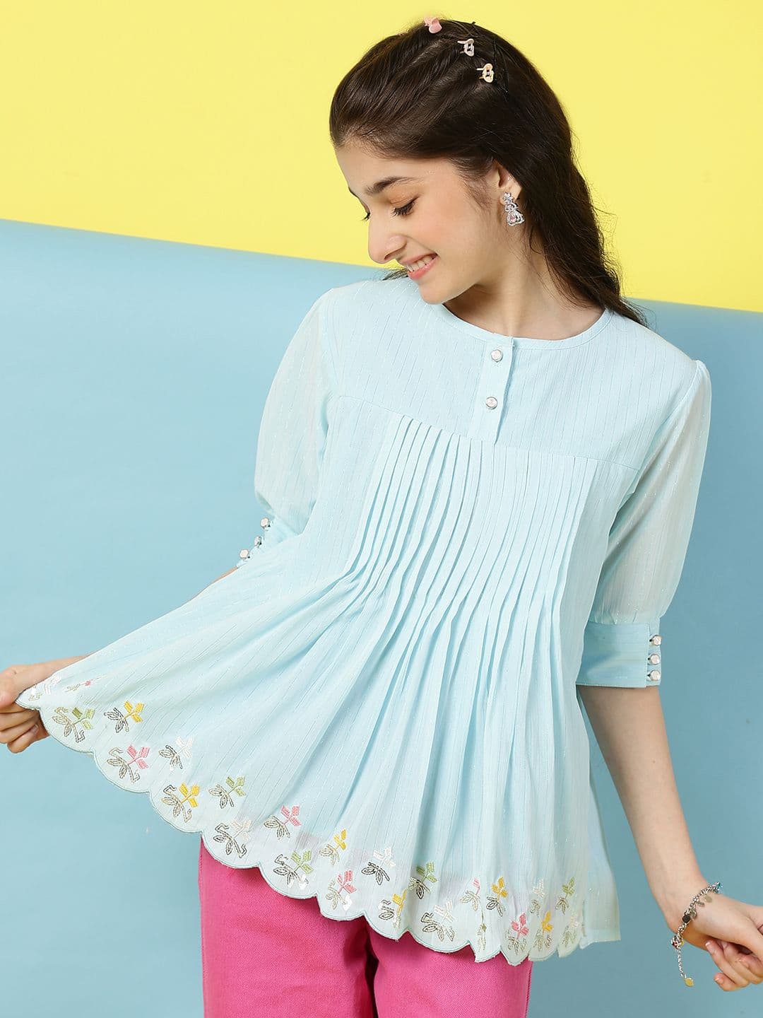 Ishti Floral Embroidered Georgette Top - view 1