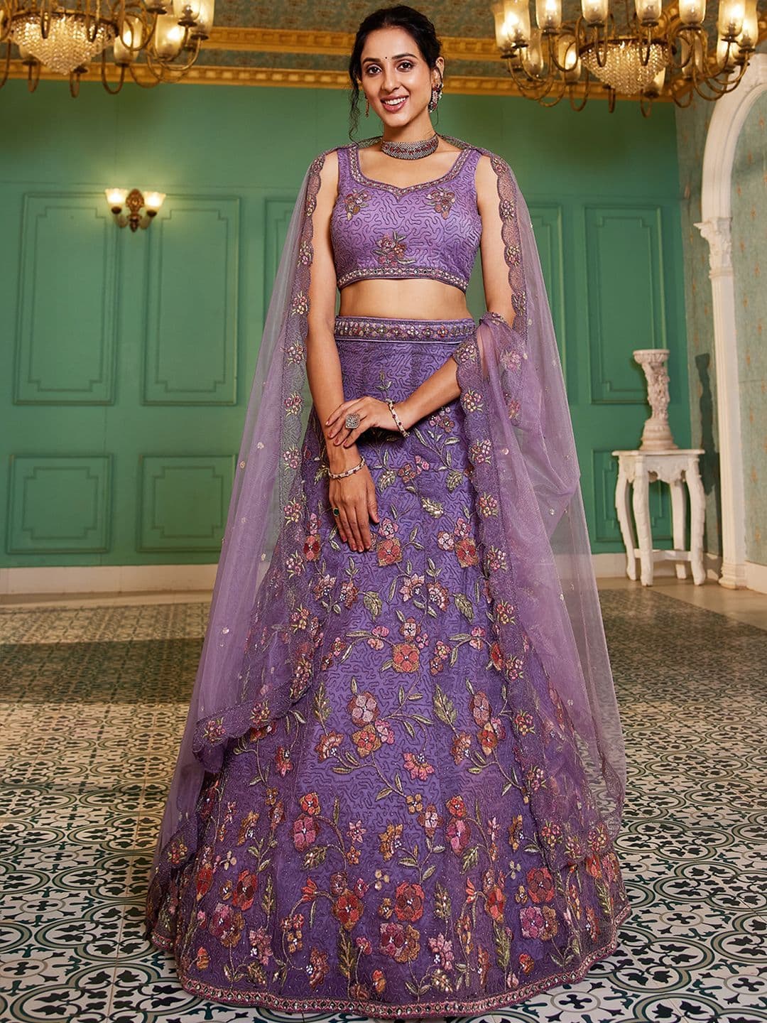 panchhi Embroidered Sequinned Semi-Stitched Lehenga & Unstitched Blouse With Dupatta - view 1