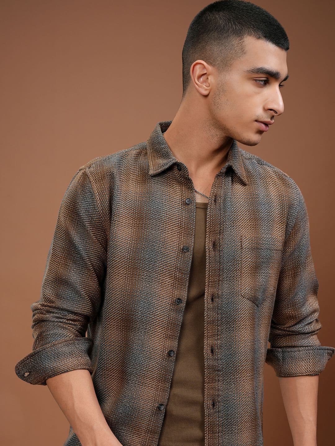 HIGHLANDER Men Rose Gold Tarton Check Casual Relaxed Fit Shirt - view 1