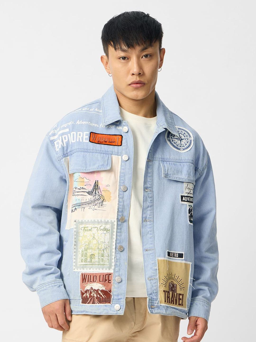 The Souled Store Men Oversized Fit Printed Blue Jackets - view 1