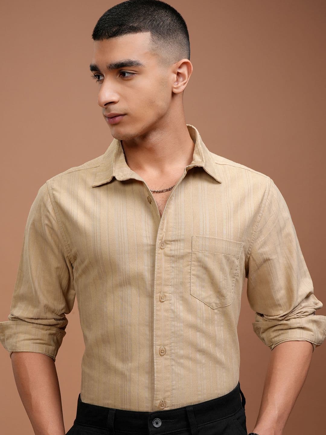 HIGHLANDER Men Slim Fit Spread Collar Textured Cotton Casual Shirt - view 1