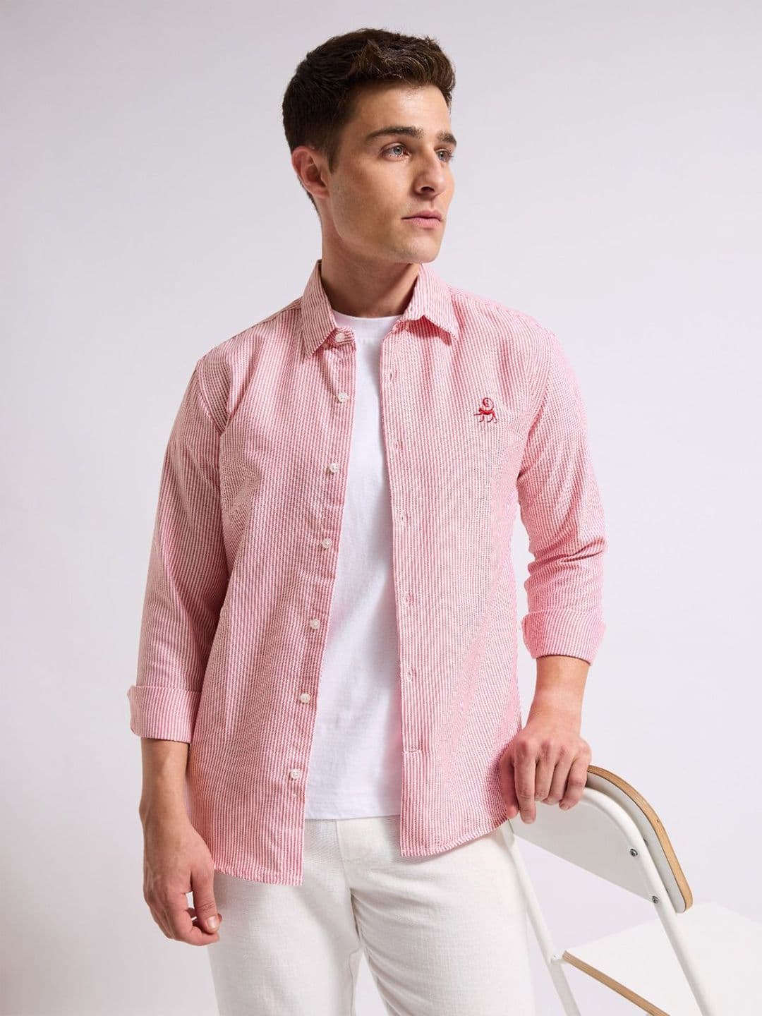 MISCHIEF MONKEY Men Classic Button-Down Collar Vertical Striped Cotton Casual Shirt - view 1