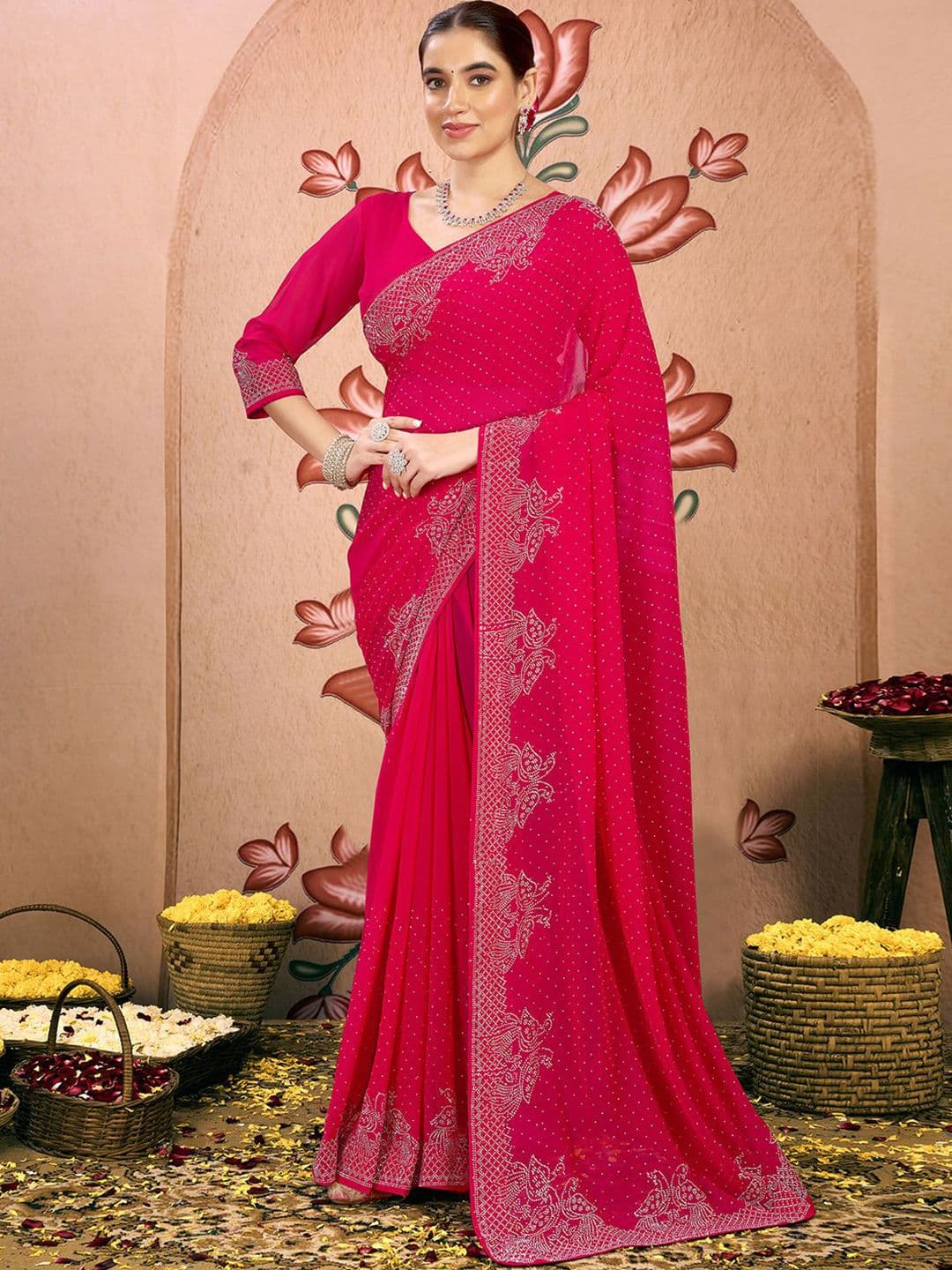 Mitera Embellished Beads and Stones Pure Georgette Saree - view 1