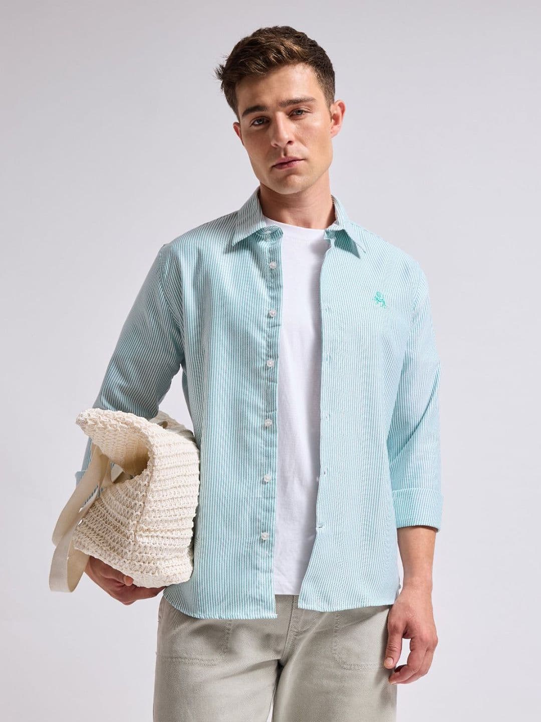 MISCHIEF MONKEY Men Classic Tailored Fit Spread Collar Pinstripes Cotton Casual Shirt - view 1