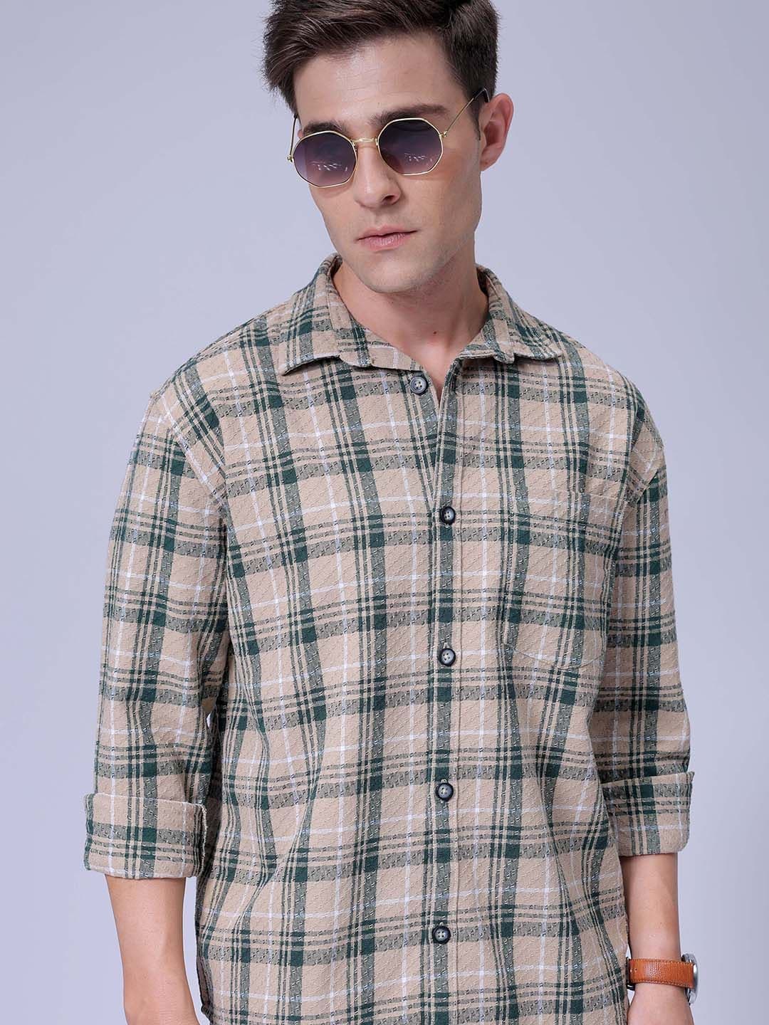 The Indian Garage Co Men Pure Cotton Relaxed Fit Checked Dobby Textured Resortwear Shirt - view 1