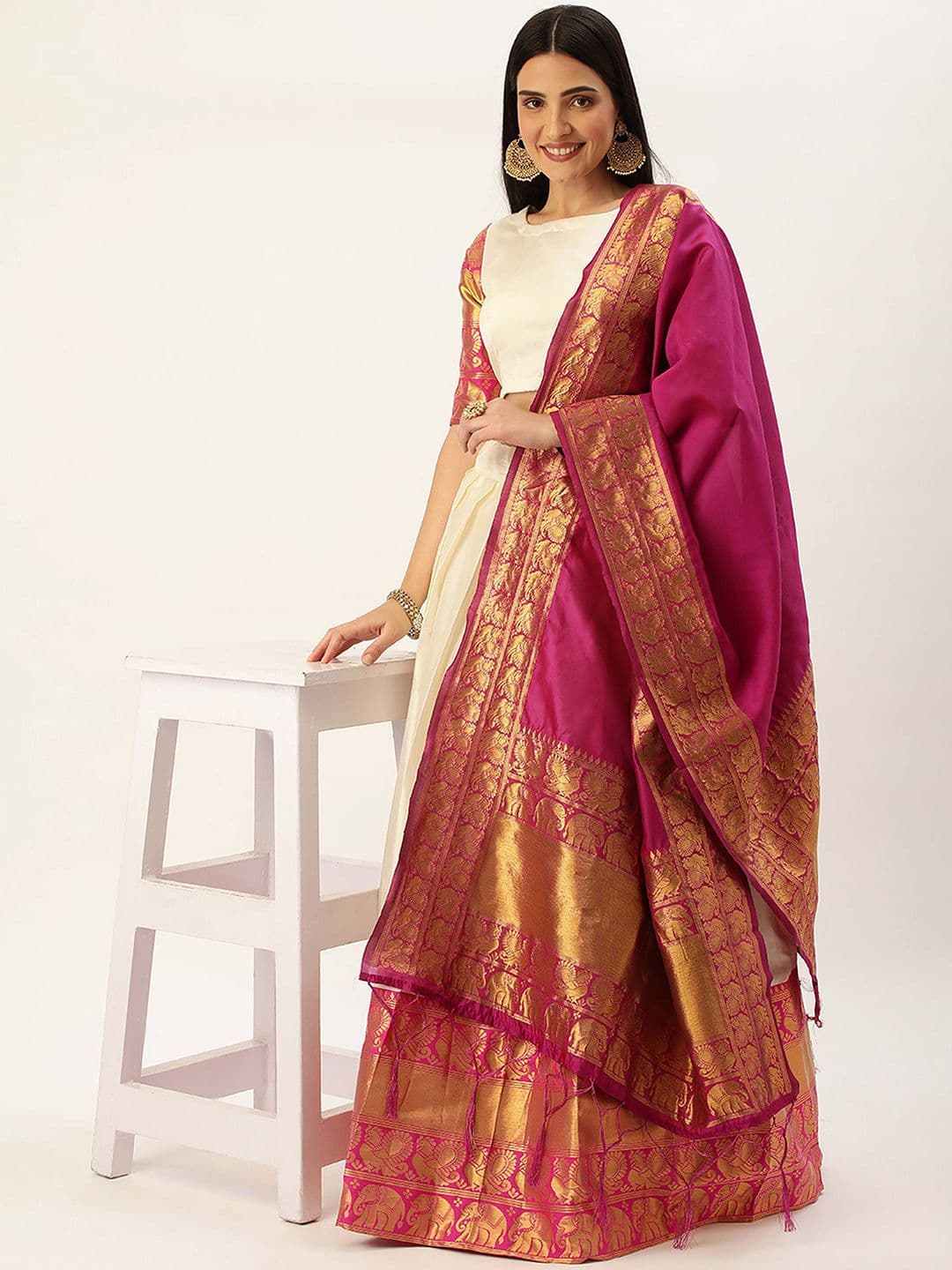 Mr Y Woven Design Zari Semi-Stitched Lehenga & Unstitched Blouse With Dupatta - view 1