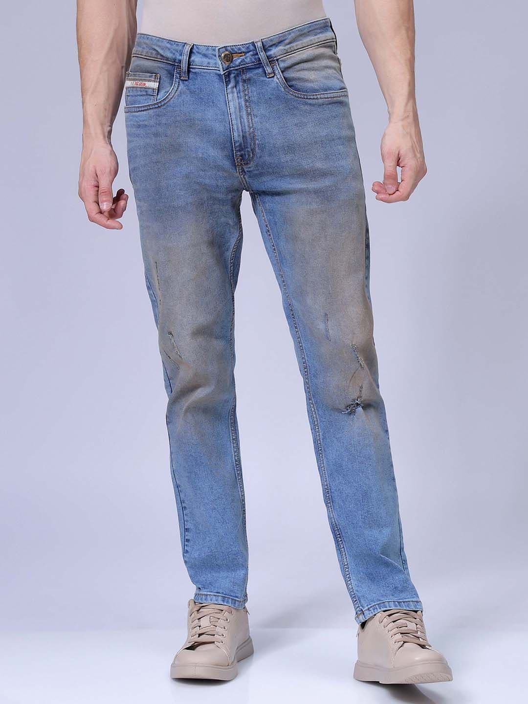 The Indian Garage Co Men Straight Fit Heavy Fade Low Distress Stretchable Jeans - view 1