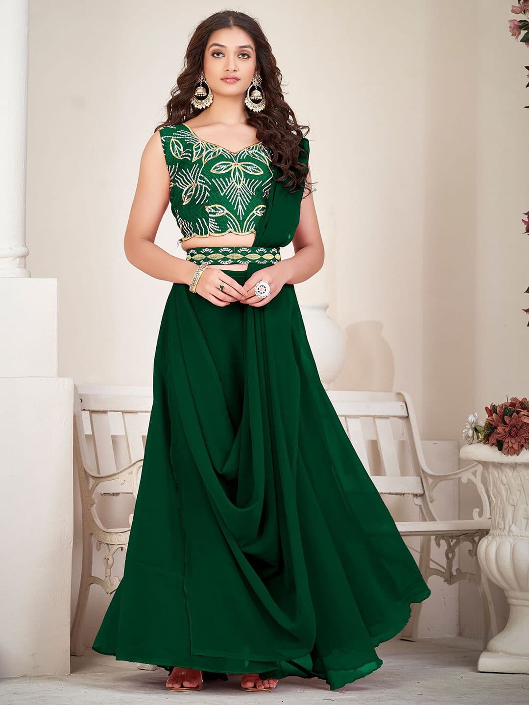 KALINI Embroidered Thread Work Semi-Stitched Lehenga & Unstitched Blouse With Dupatta - view 1