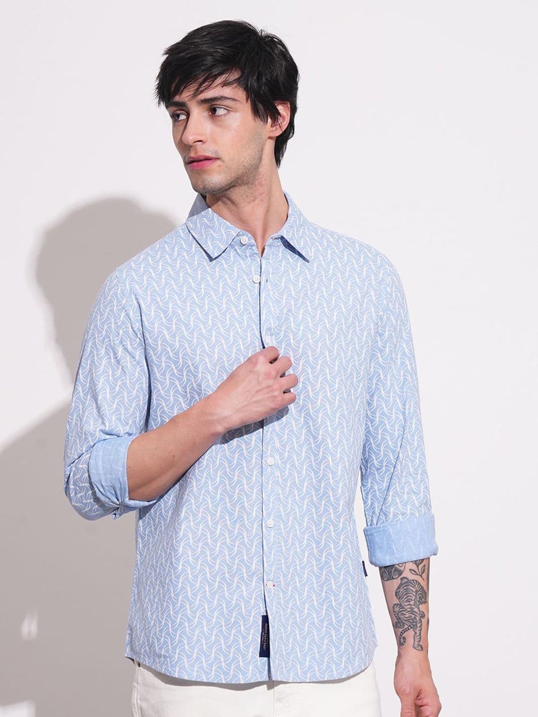 Being Human Men Classic Slim Fit Spread Collar Abstract Printed Cotton Casual Shirt - view 1