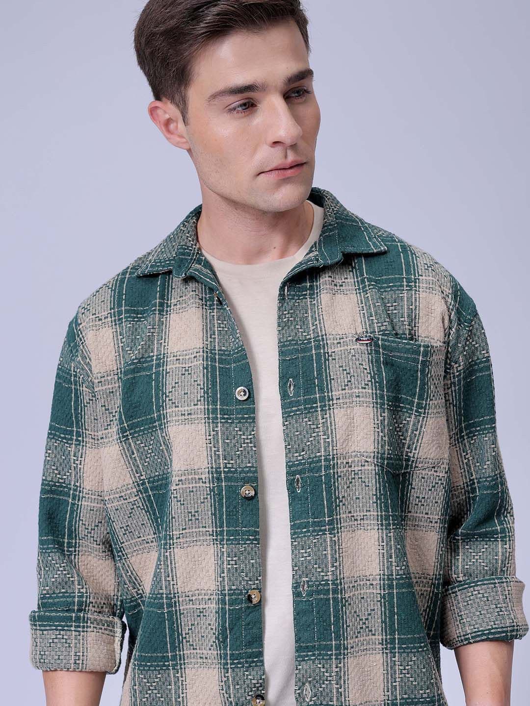 The Indian Garage Co Men Relaxed Fit Cutaway Collar Checked Cotton Casual Shirt - view 1