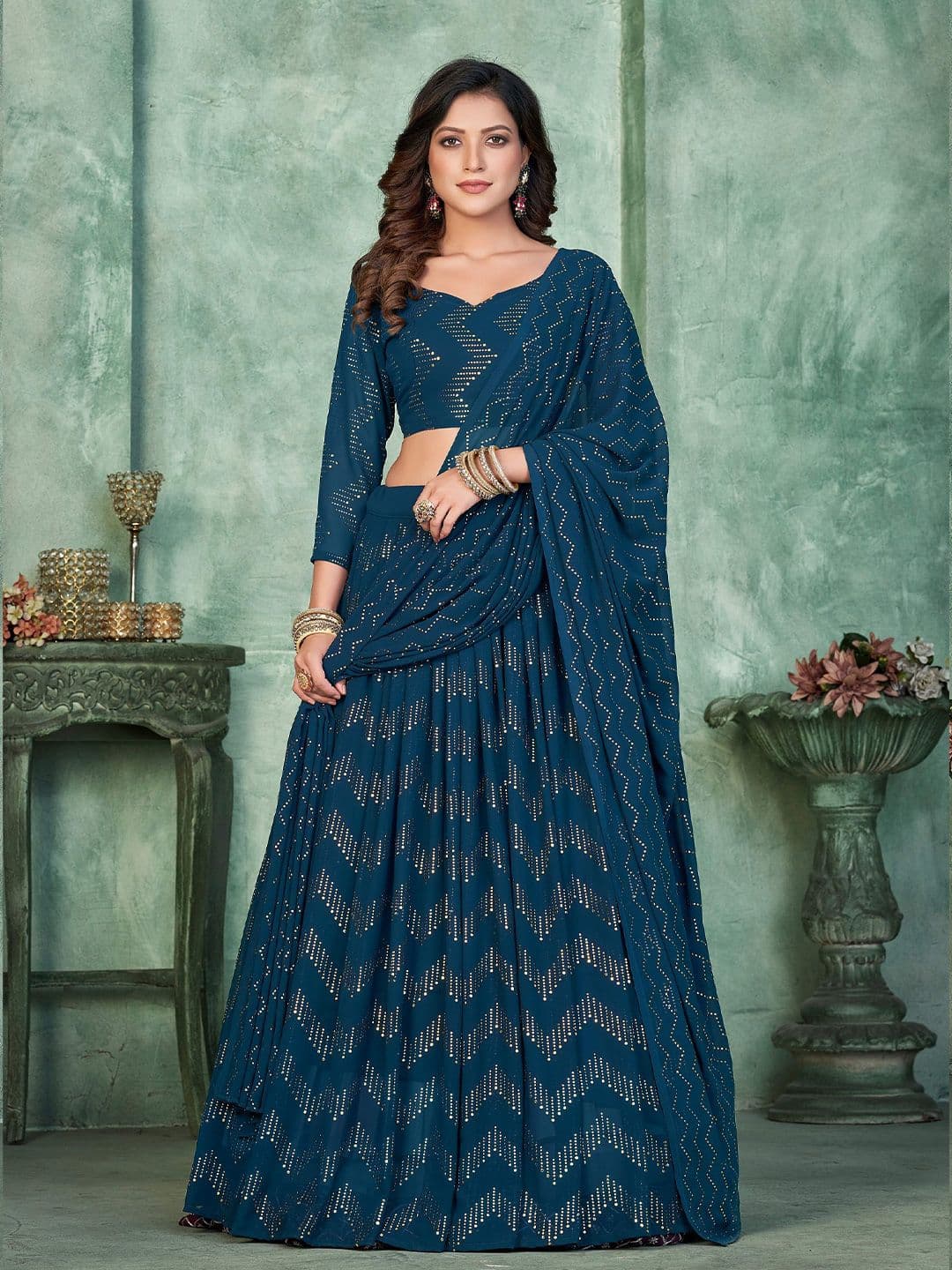 KALINI Embellished Sequinned Semi-Stitched Lehenga & Unstitched Blouse With Dupatta - view 1
