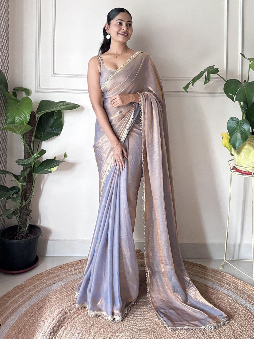 Saree mall Embellished Sequinned Tissue Saree - view 1