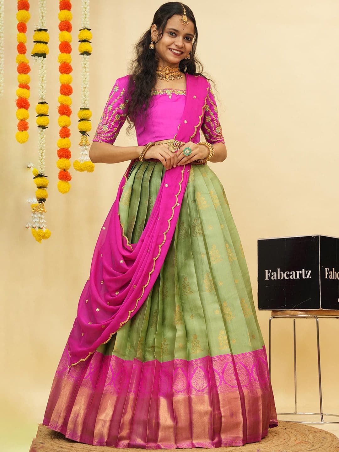 Fabcartz Embroidered Semi-Stitched Lehenga & Unstitched Blouse With Dupatta - view 1