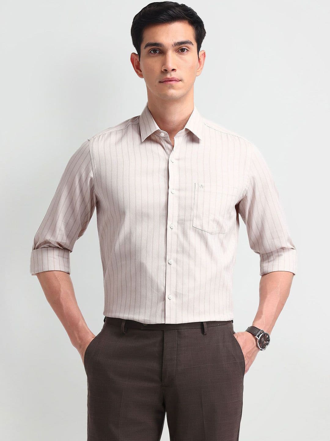 Arrow Men Classic Slim Fit Spread Collar Vertical Striped Cotton Casual Shirt - view 1