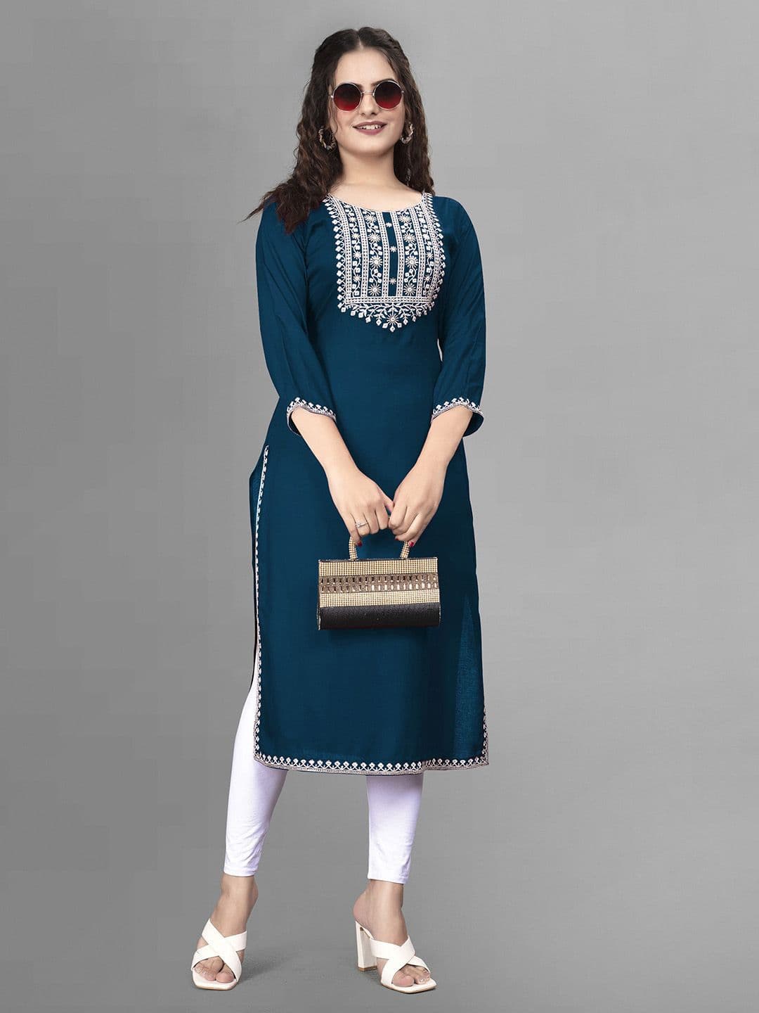 PATBRO Women Ethnic Embroidered Thread Work Round Neck Straight Kurta - view 1
