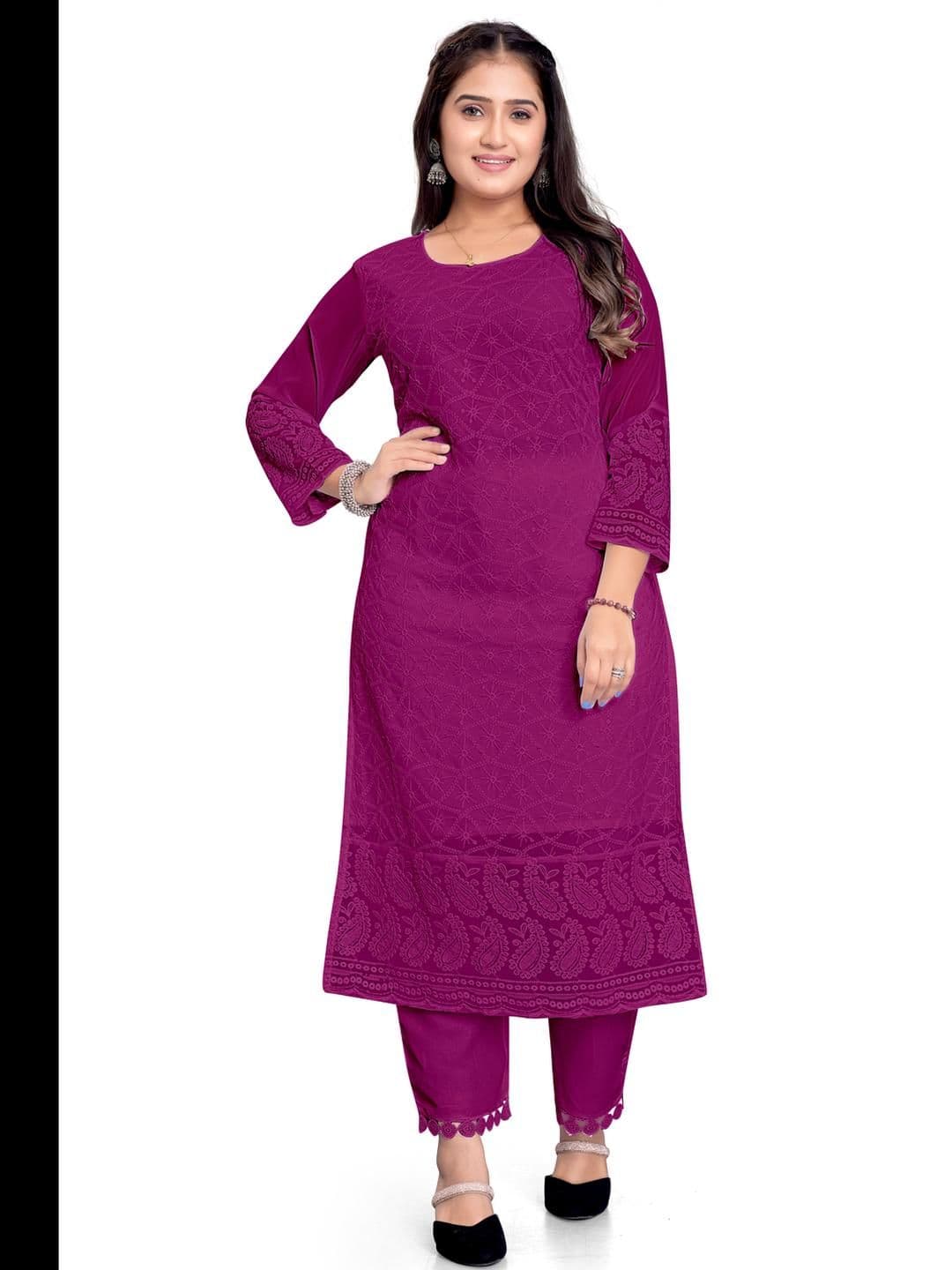 ZAZADIYA IMPEX Embroidered Chikankari Straight Kurta - view 1