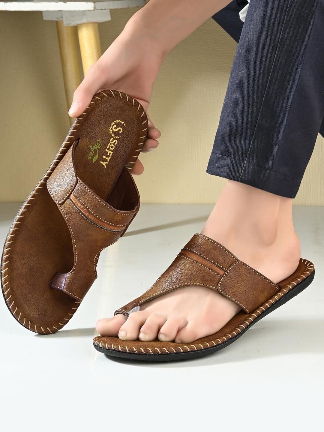 SOFTY VEGEN Men Brown Comfort Slip on Sandals - view 1