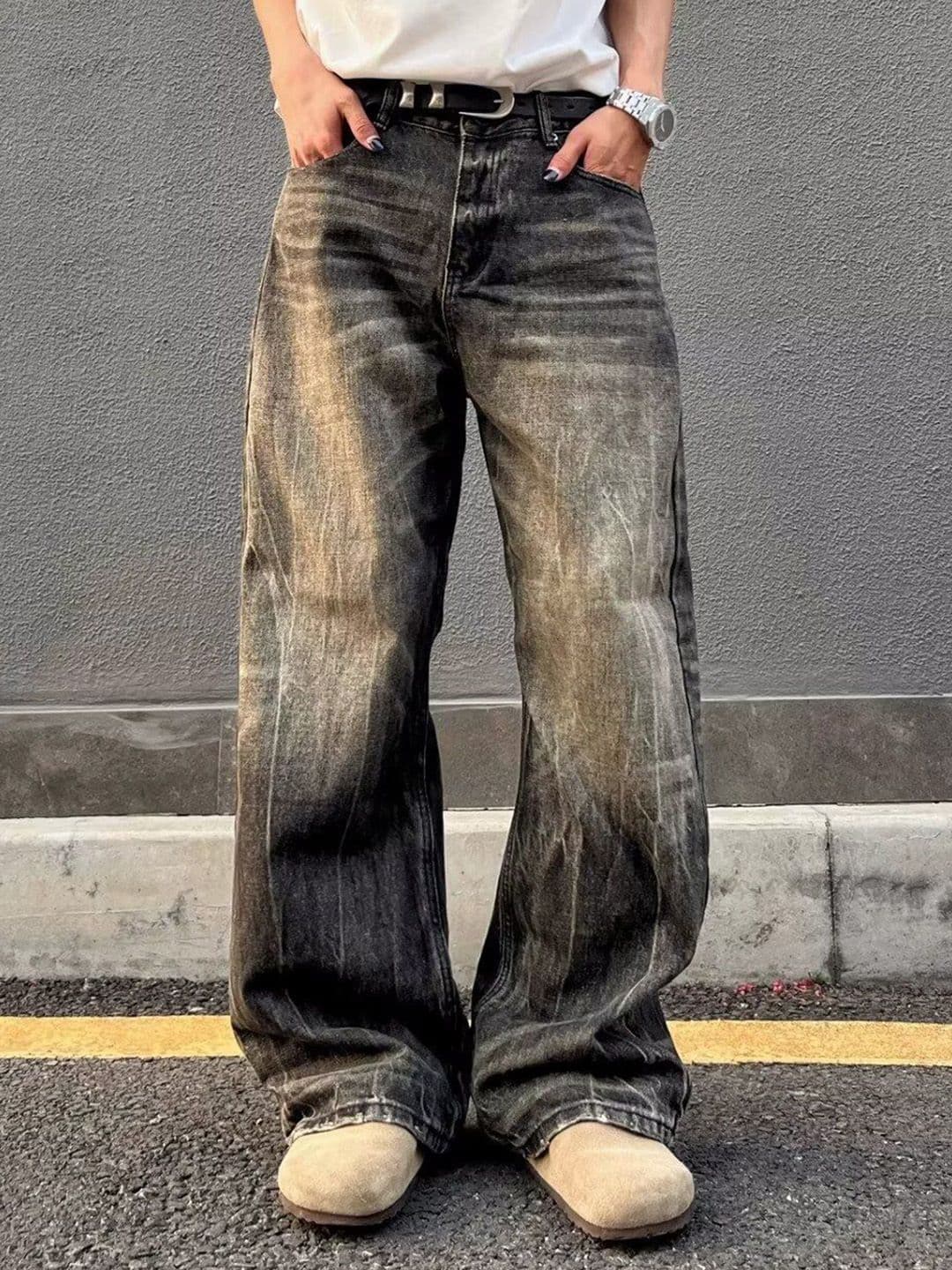 StyleCast x Revolte Men Baggy Mid-Rise Light Fade Jeans - view 1