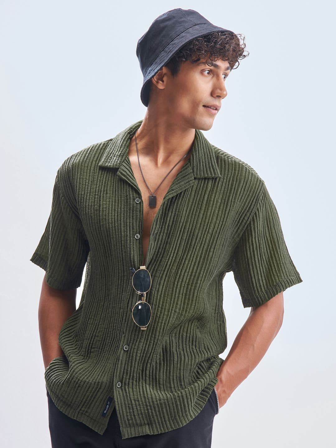 HIGHLANDER Men Relaxed Fit Textured Cuban Collar Casual Shirt - view 1