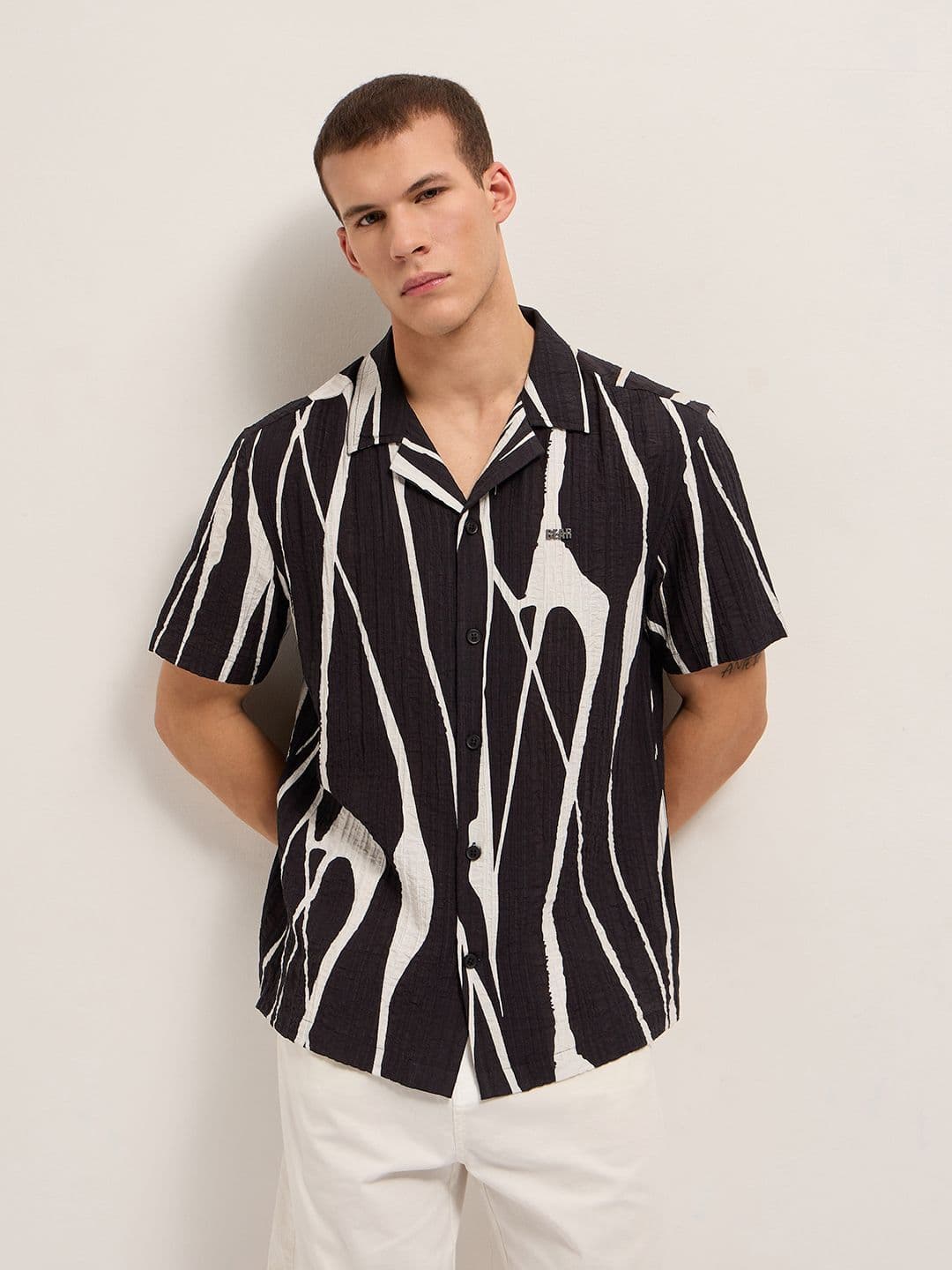 THE BEAR HOUSE Relaxed Abstract Printed Cuban Collar Casual Shirt - view 1