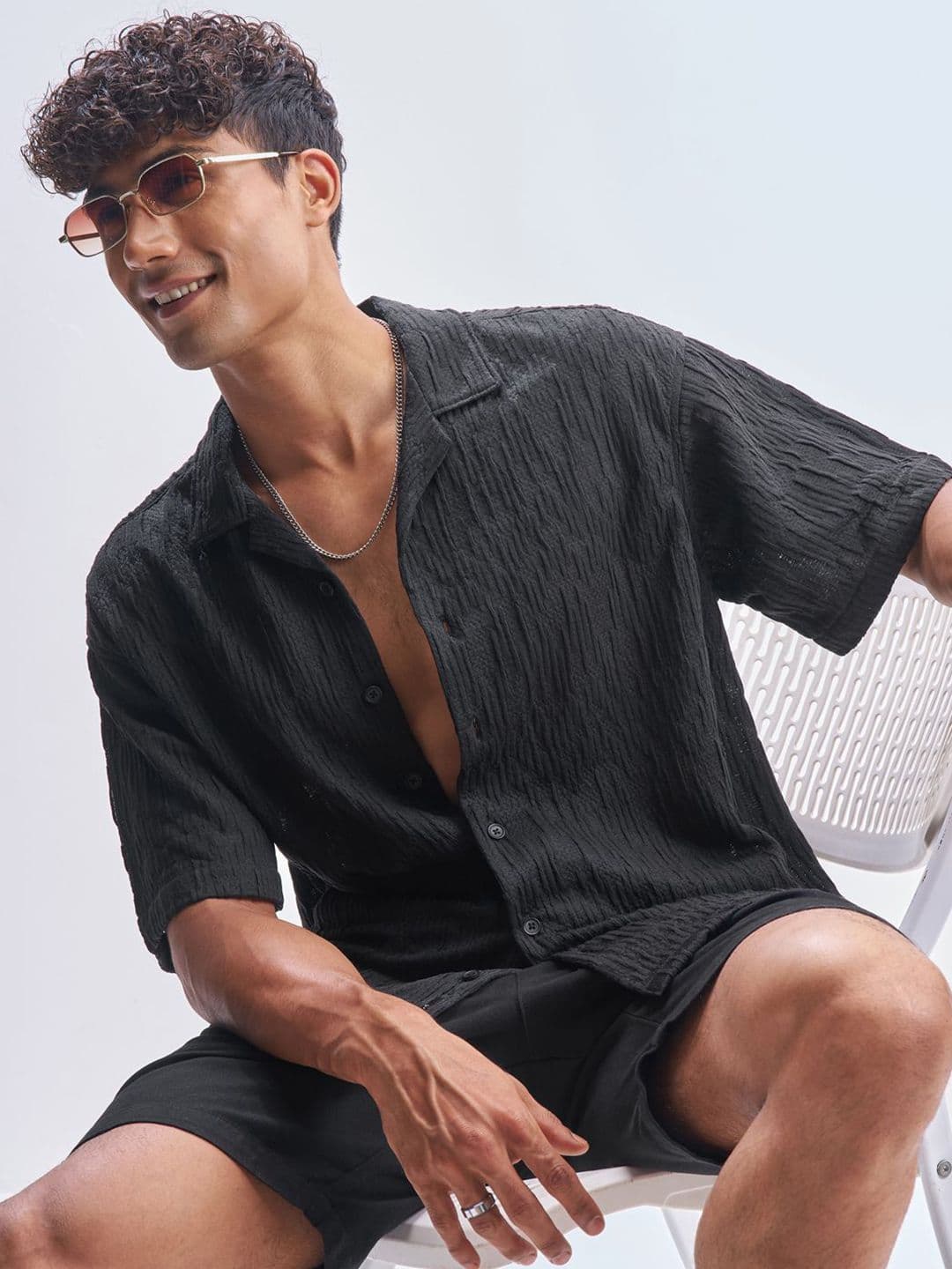 HIGHLANDER Textured Cuban Collar Relaxed Fit Casual Shirt - view 1