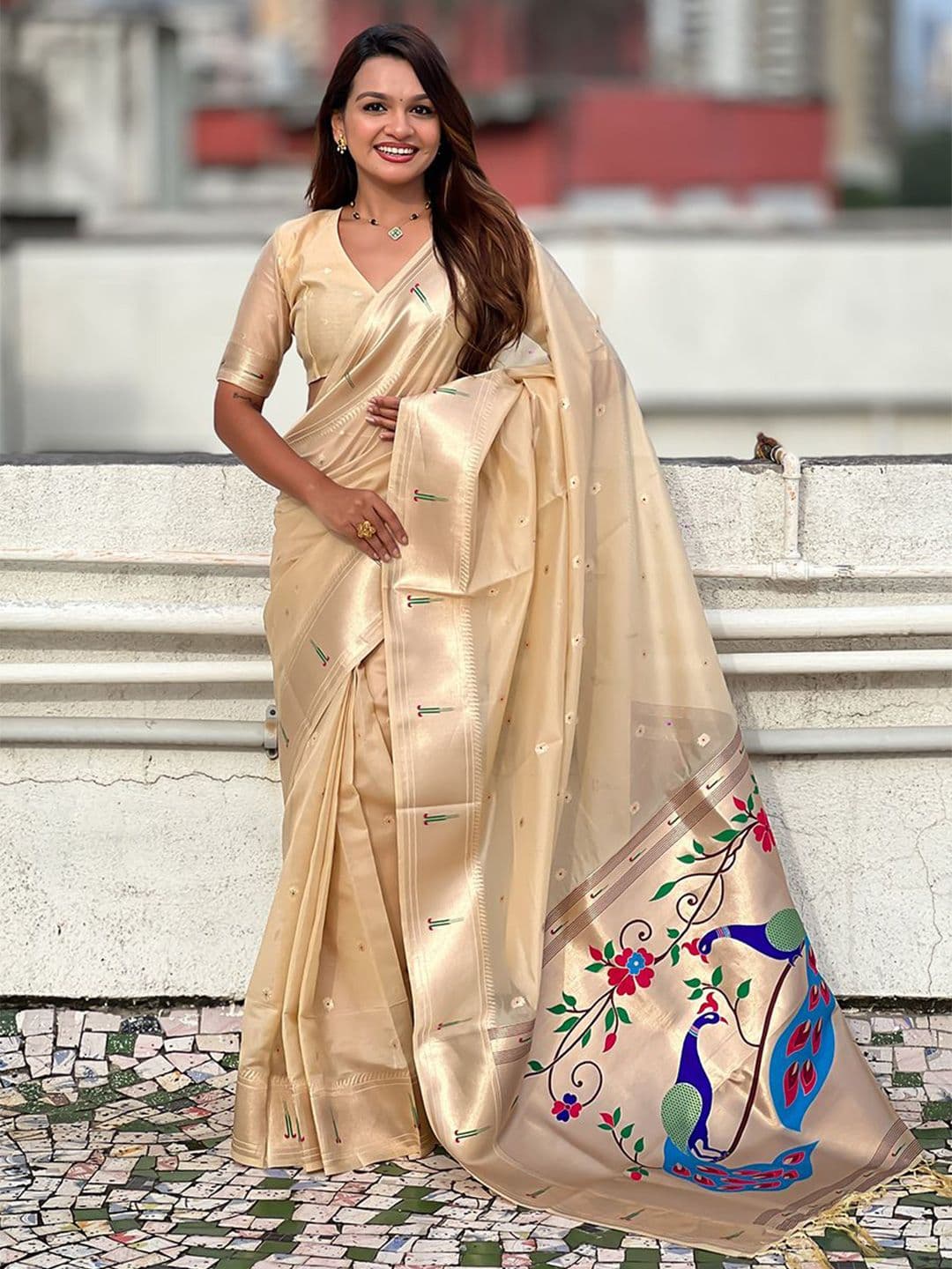 ELITE WEAVES Floral Woven Design Organza Paithani Saree - view 1