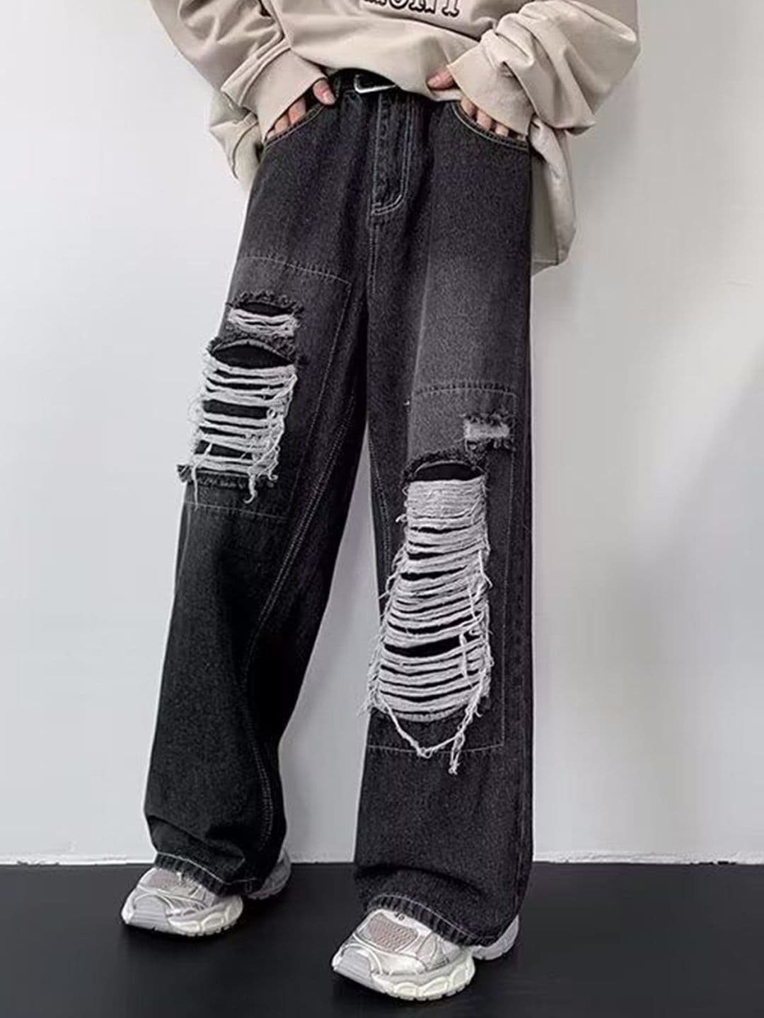 StyleCast x Revolte Men Wide Leg Mid-Rise Distressed Jeans - view 1